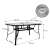 Springos garden table with tempered glass top and black metal frame, with a grey parasol