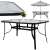 Springos garden table with tempered glass top and black metal frame, with a grey parasol