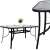 Springos garden table with tempered glass top and black metal frame, with a grey parasol