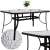 Springos garden table with tempered glass top and black metal frame, with a grey parasol