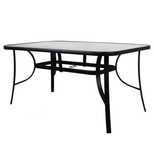 Black metal garden table with tempered glass top