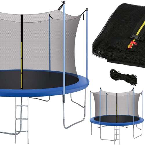 Springos 8ft trampoline with safety net, ladder, and enclosure, blue and black