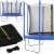 Springos 366cm trampoline with safety net, blue frame, black net, angled view