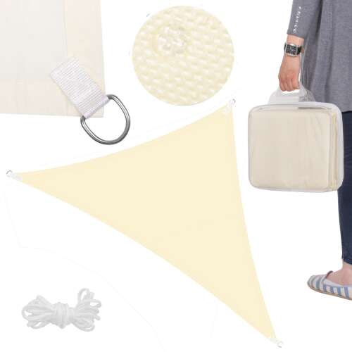Springos beige triangle shade sail with accessories collage