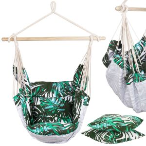 Springos Brazil green and white hanging chair with pillows collage - Garden Furniture