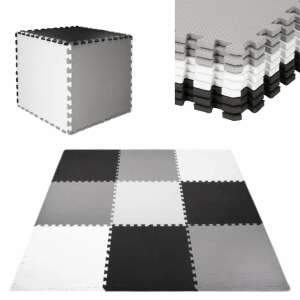 Springos foam puzzle mat 179x179cm, black, grey and white, assembled as a playmat and cube - Foam Puzzle