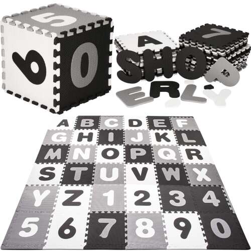 Springos Alphabet and Numbers Foam Puzzle Mat, 175x175cm, Black and White