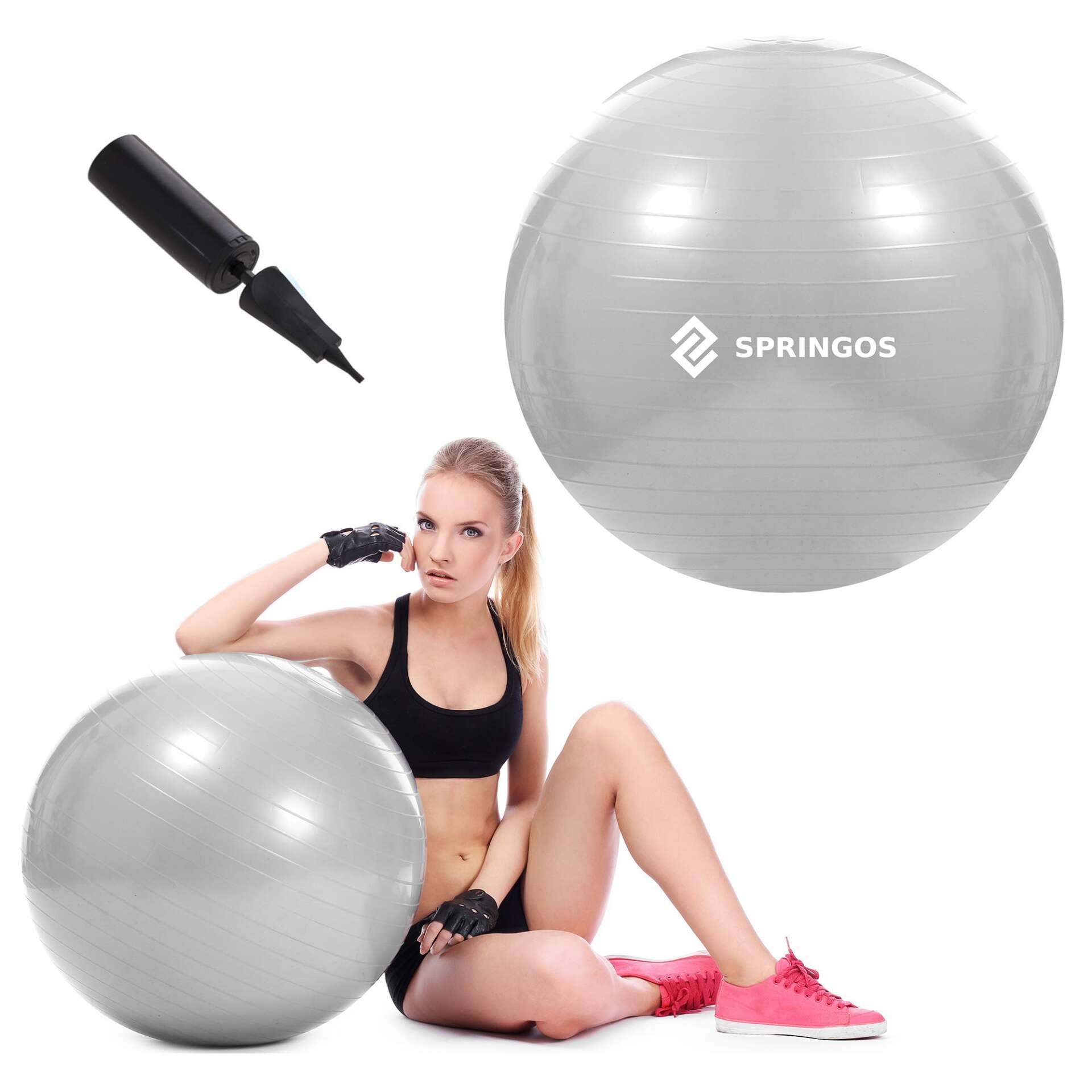 Springos Gimnasztikai labda pumpával, 150kg, 75 cm - Szürke