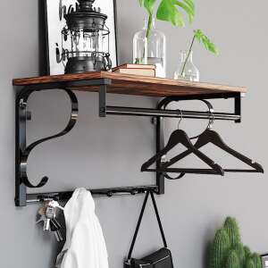 Nástenná polica VSG s tyčou na oblečenie a vešiakmi #black-brown