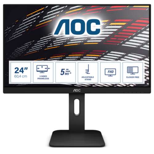 Monitor AOC 24P1 23,8 palca IPS, rozlíšenie 1920x1080, 3-stranný bezrámový dizajn, nastaviteľný stojan, bez blikania