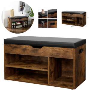 Ławka do przechowywania butów VSG w stylu vintage ze składanym schowkiem i wyściełanym siedziskiem #ciemny brąz