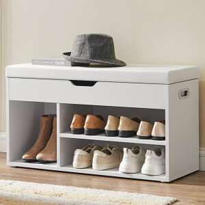 Lavica na topánky s poduškou 80 x 44 x 30 cm, biela | VASAGLE