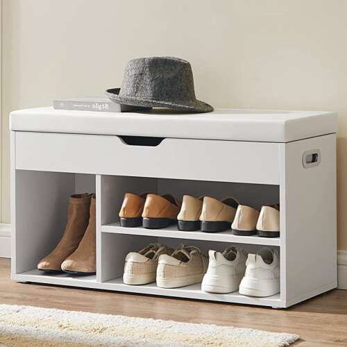 Lavica na topánky s poduškou 80 x 44 x 30 cm, biela | VASAGLE