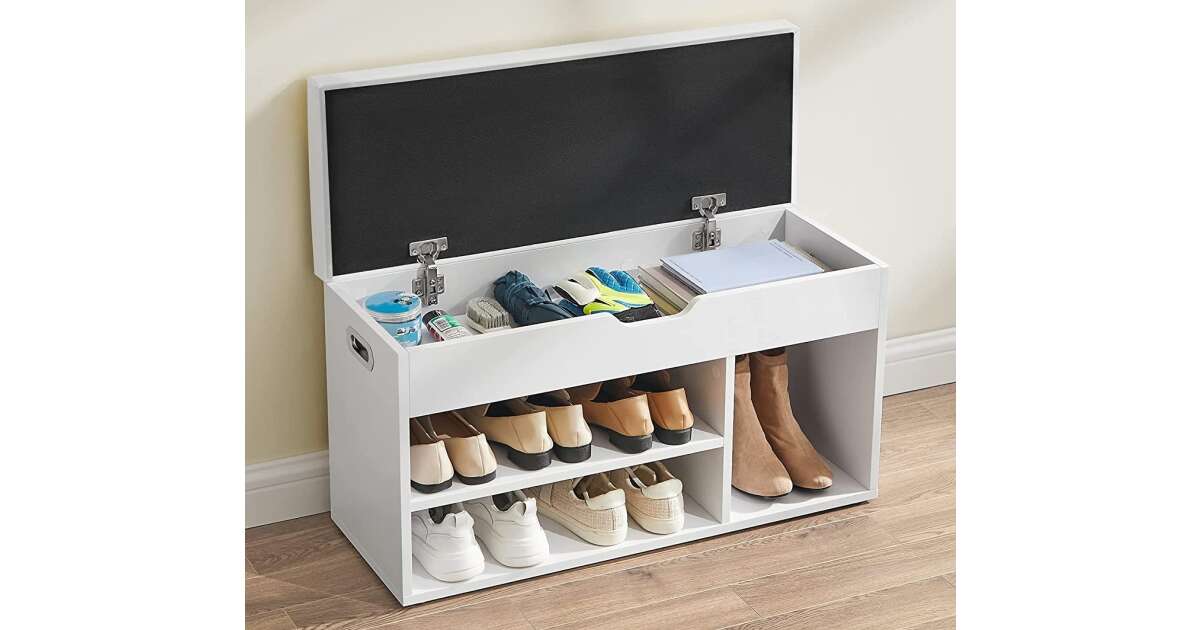 VSG vintage shoe storage bench with folding storage and padded seat white Pepita