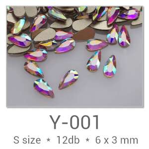 Profinails #Y-001 Crystal AB csepp alakú körmös strassz, 12 db, 6x3 mm - Körömdísz
