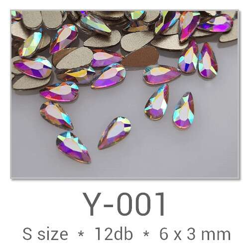 Profinails #Y-001 Crystal AB csepp alakú körmös strassz, 12 db, 6x3 mm