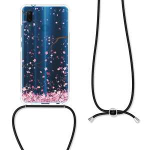 Huawei P20 Lite phone case with a cherry blossom design and a black neck strap - Phone Case