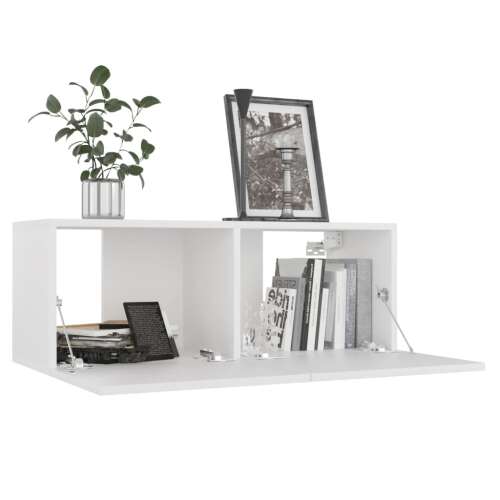 vidaXL fehér forgácslap TV-szekrény két rekeszes, ajtókkal, 80 x 30 x 30 cm - TV és médiatároló bútor