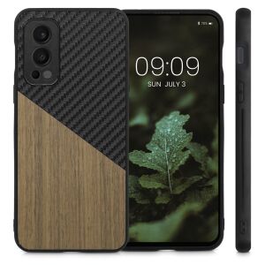Kwmobile OnePlus Nord 2 5G Hülle, Holz und Kohlefaser, vollständige Telefonansicht - Handyhüllen