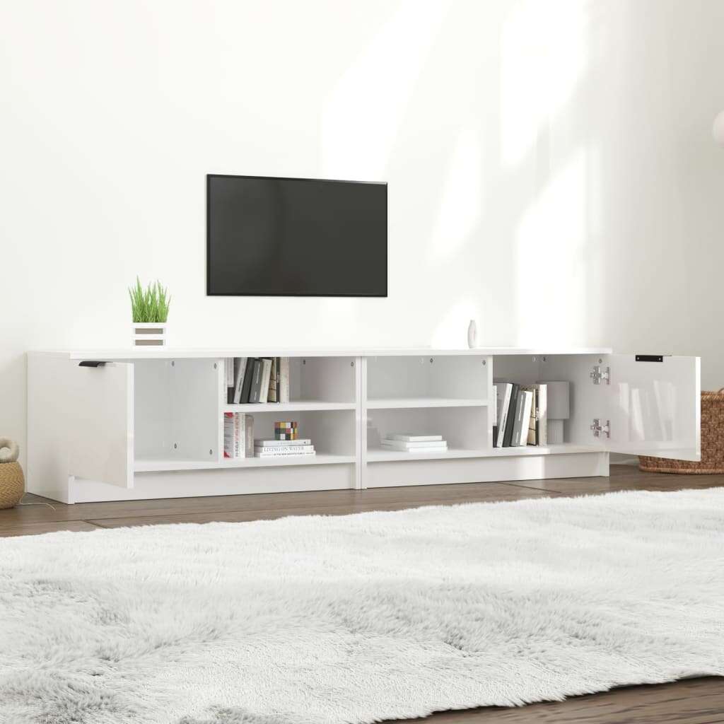 2 db fehér magasfényű szerelt fa tv-szekrény 80x35x36,5 cm