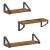 Set of 3 rustic brown floating shelves with black metal brackets, perfect for displaying decor, photos, or plants