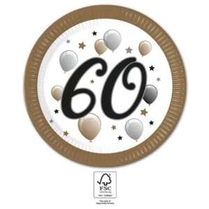 Честит Рожден Ден 60 Milestone Хартиени Чинии, 8 бр., 23 см, FSC - Плоча за еднократна употреба