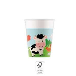 Farm Party paper cups, 8 pack, 200 ml, FSC certified, featuring a cute cow design - Disposable Cup