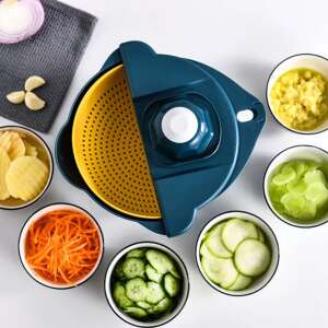 Multifunkciós konyhai szeletelő és aprító különböző pengékkel, reszelővel, hámozóval és szűrős tálal, Bewello márka - Bewello