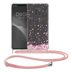 Kwmobile Huawei Mate 20 Pro transparente Blumenhülle mit rosa Nackenband - Handyhüllen