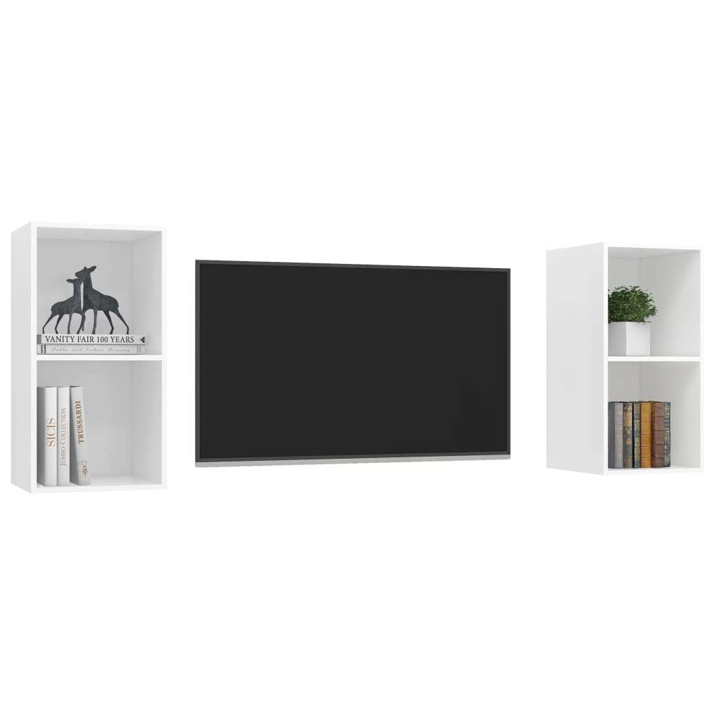 2 db fehér forgácslap falra szerelhető tv-szekrény