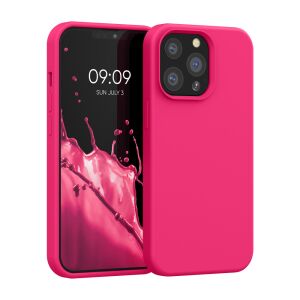 kwmobile neon pink iPhone 13 Pro silicone case on phone - Phone Case