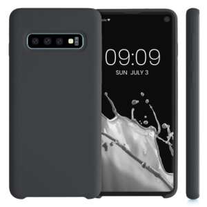 Czarne silikonowe etui kwmobile Samsung Galaxy S10 na telefonie, widok z boku - Artykuły techniczne i elektronika