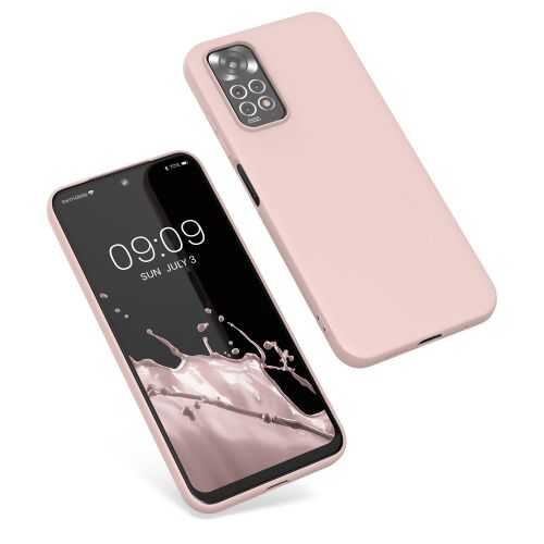 kwmobile Pink Silicone Case for Xiaomi Redmi Note 11/11S on Phone Angled View
