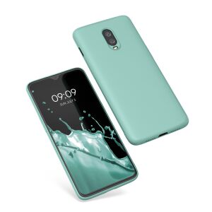 kwmobile OnePlus 6T green silicone case on phone, angled view - Phone Case
