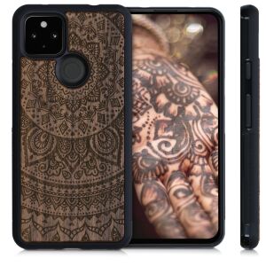 kwmobile Google Pixel 4a 5G mandala wooden case with phone display - Phone Case