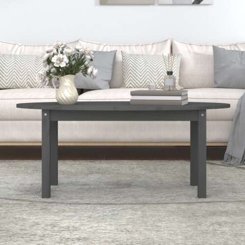 Szürke tömör fenyőfa dohányzóasztal ovális asztallappal, 110 x 55 x 45 cm - Dohányzóasztal