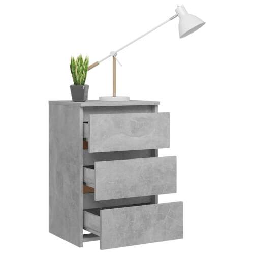 Betonszürke forgácslap éjjeliszekrény, 3 fiókkal, modern design - Éjjeliszekrény