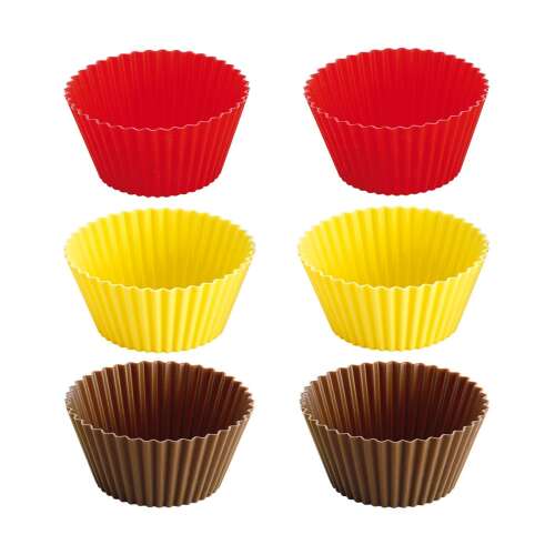 Tescoma DELÍCIA Szilikon muffin sütőformák, 6 db-os készlet, piros, sárga, barna