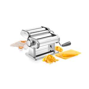 Tescoma GrandCHEF pasta maker, manual pasta machine for making fresh pasta at home, with ingredients and pasta samples - Kitchen tool