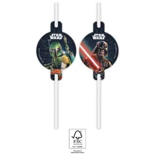 Star Wars Galaxy paper straws, 4 pack, featuring Boba Fett and Darth Vader, FSC certified