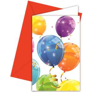 Birthday party invitation card with balloons, 6 pack - Greeting Card, Invitation