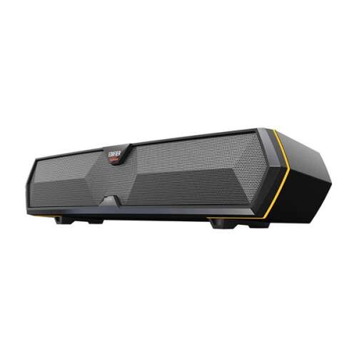 Edifier MG300 black wireless soundbar with yellow accents, angled view