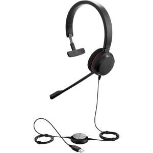 Jabra Evolve 20 UC Mono headset, black, full view with microphone and USB dongle - Jabra Headphone