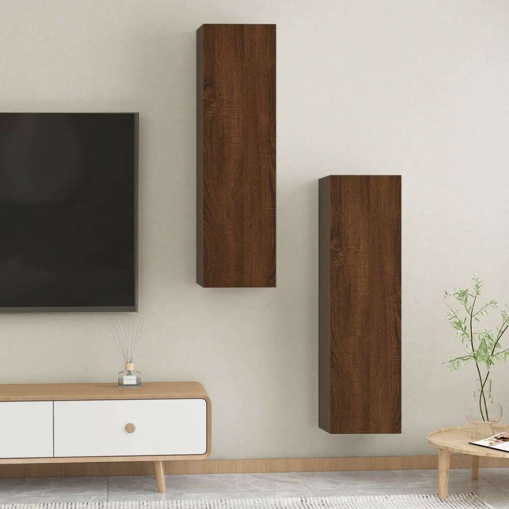 2 db barna tölgy falra szerelhető tv-szekrény 30,5x30x110 cm