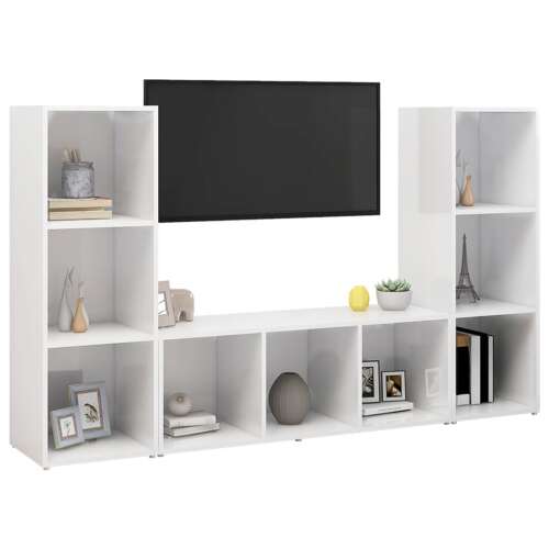 3 db magasfényű fehér forgácslap tv-szekrény 107 x 35 x 37 cm 51722259