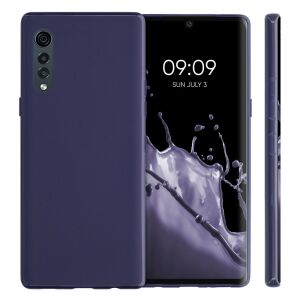 kwmobile LG Velvet blue silicone case on phone - full coverage protection - Kwmobile