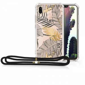 kwmobile Huawei P20 Lite case with neck strap, clear silicone phone cover with leaf design - Phone Case