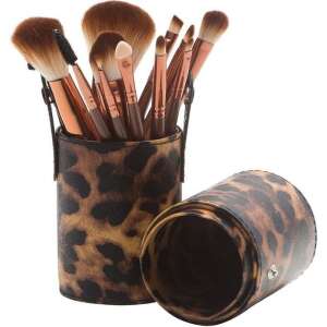 12-teiliges Make-up-Pinselset mit Leopardenmuster-Etui - Make-up-Pinsel & Bürste