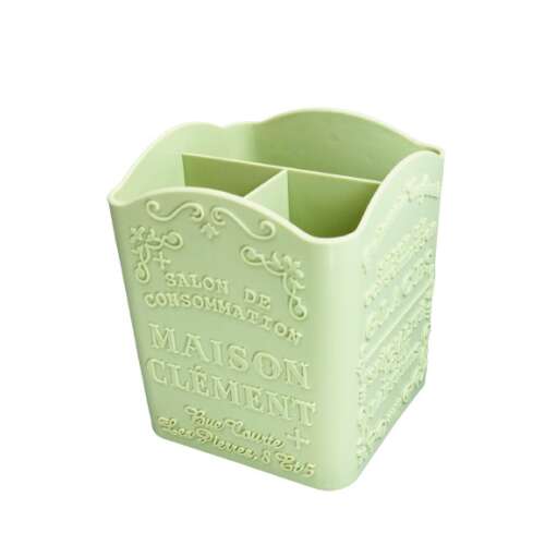 Zielony plastikowy organizer na pędzle do makijażu z 4 przegródkami, wzór Maison Clement