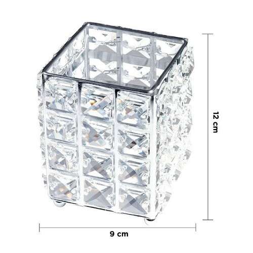 Stojan na kozmetické štetce Luxorise, Strieborný, Krištáľový dizajn, 12 x 9 cm